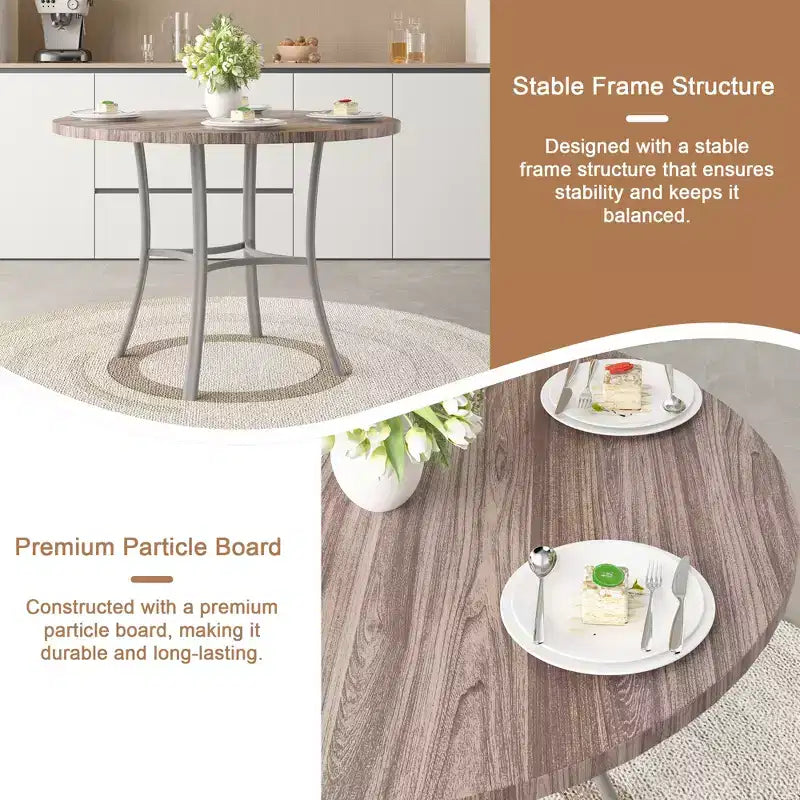 VECELO Mesa de comedor redonda de 36 pulgadas para 4, cubierta de mesa de bar de imitación mármol con patas de metal para cocina, espacios pequeños