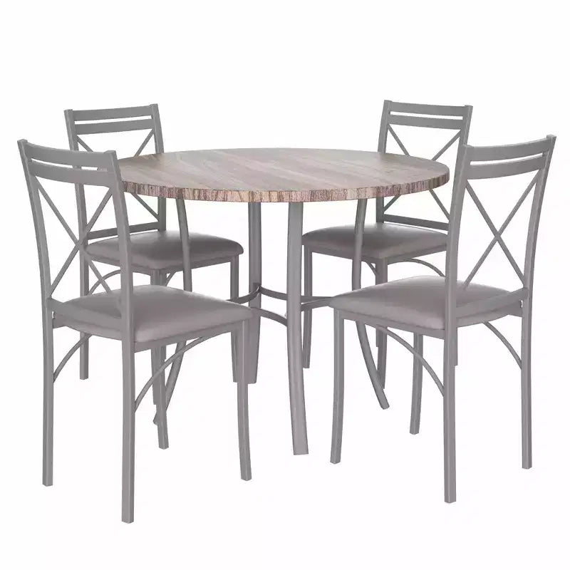 VECELO Mesa de comedor redonda de 36 pulgadas para 4, cubierta de mesa de bar de imitación mármol con patas de metal para cocina, espacios pequeños