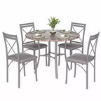 VECELO Mesa de comedor redonda de 36 pulgadas para 4, cubierta de mesa de bar de imitación mármol con patas de metal para cocina, espacios pequeños