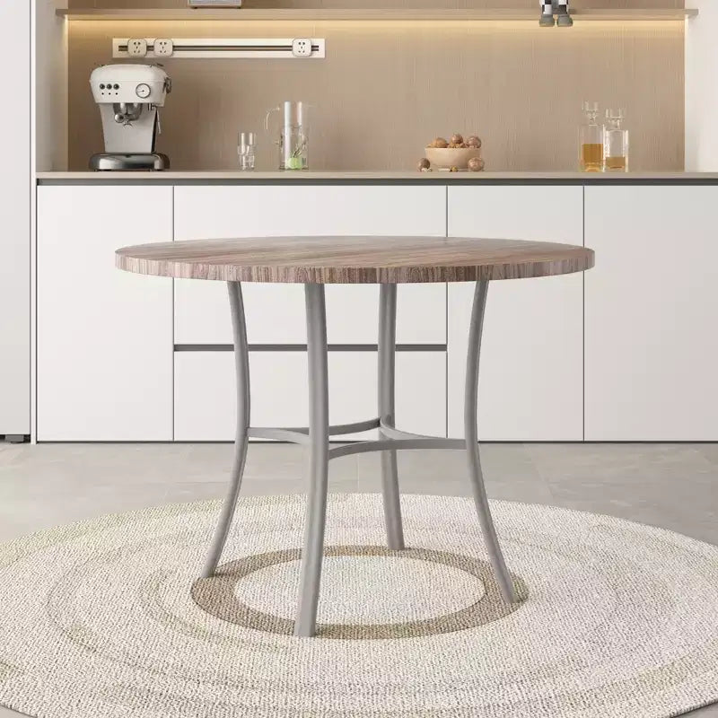 VECELO Mesa de comedor redonda de 36 pulgadas para 4, cubierta de mesa de bar de imitación mármol con patas de metal para cocina, espacios pequeños