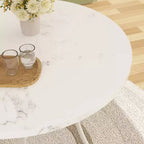 VECELO Mesa de comedor redonda de 36 pulgadas para 4, cubierta de mesa de bar de imitación mármol con patas de metal para cocina, espacios pequeños