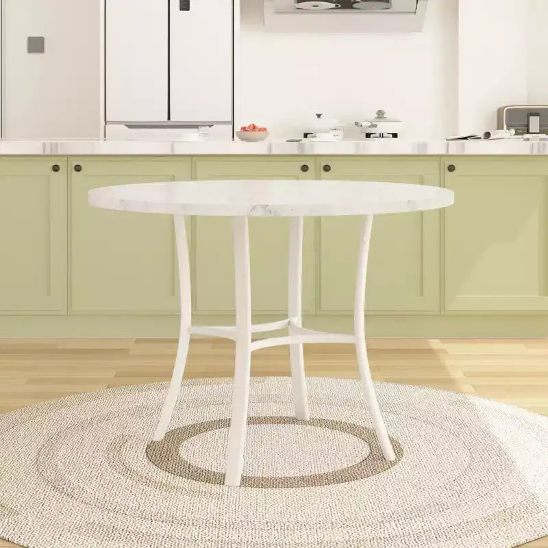 VECELO Mesa de comedor redonda de 36 pulgadas para 4, cubierta de mesa de bar de imitación mármol con patas de metal para cocina, espacios pequeños