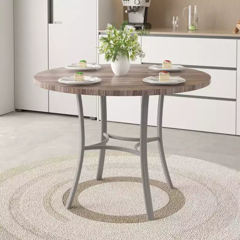 VECELO Mesa de comedor redonda de 36 pulgadas para 4, cubierta de mesa de bar de imitación mármol con patas de metal para cocina, espacios pequeños