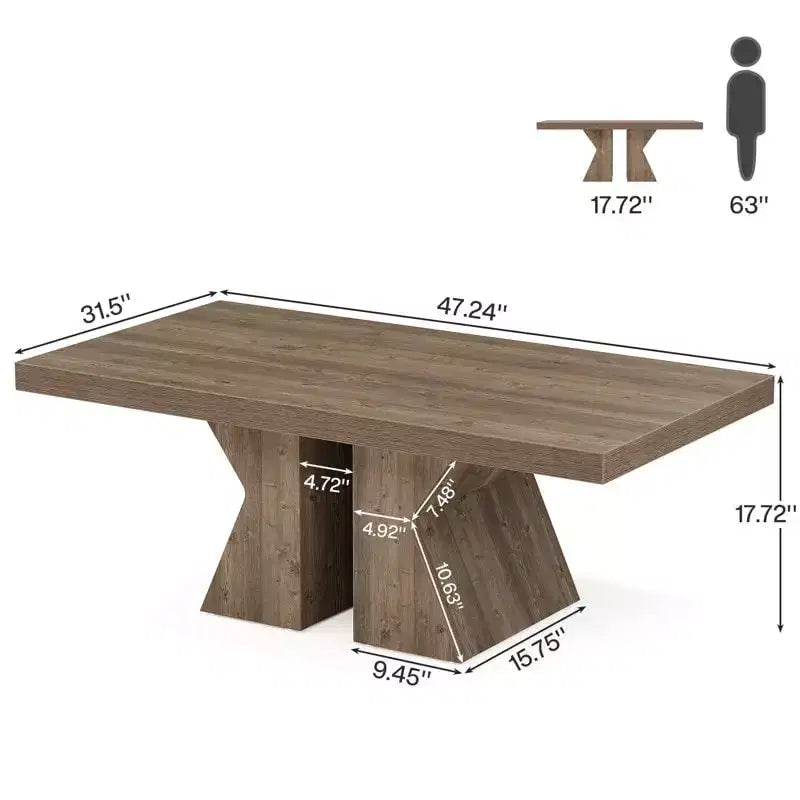 Mesa de centro Lantine Wood, mesa de centro rectangular de 47.24 pulgadas con base de madera gruesa, mesa de café estilo rústico con aspecto de madera para sala de estar