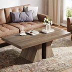 Mesa de centro Lantine Wood, mesa de centro rectangular de 47.24 pulgadas con base de madera gruesa, mesa de café estilo rústico con aspecto de madera para sala de estar