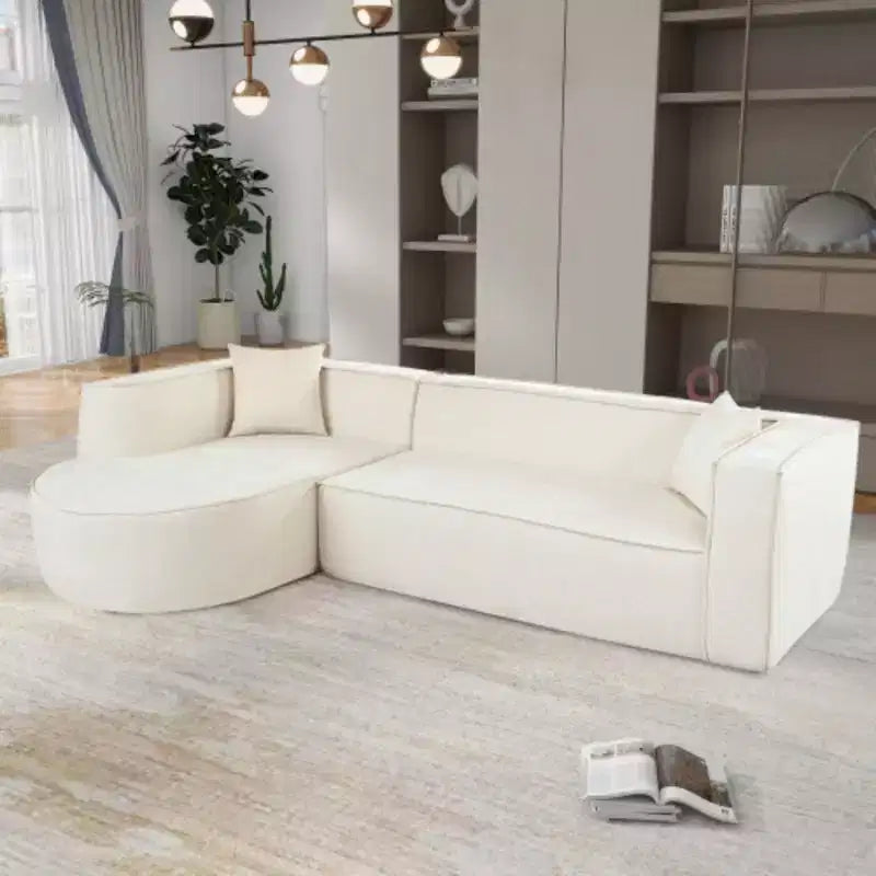 Sofá Seccional de Estilo Moderno, Sofá Seccional de Esponja, Sofá Modular en Forma de L con Elegante Diseño Curvo y Lujosa Tela de Chenilla, Dos Cojines Decorativos, para Sala de Estar, Estudio