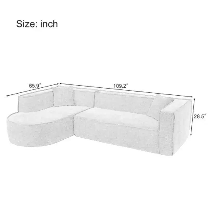 Sofá Seccional de Estilo Moderno, Sofá Seccional de Esponja, Sofá Modular en Forma de L con Elegante Diseño Curvo y Lujosa Tela de Chenilla, Dos Cojines Decorativos, para Sala de Estar, Estudio