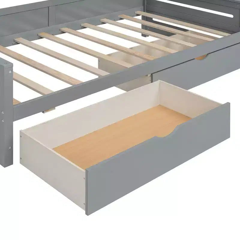 Cama nido de madera doble/matrimonial con 2 cajones, armario todo en uno y estantes - ModernLuxe