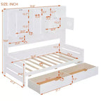 Cama nido de madera doble/matrimonial con 2 cajones, armario todo en uno y estantes - ModernLuxe
