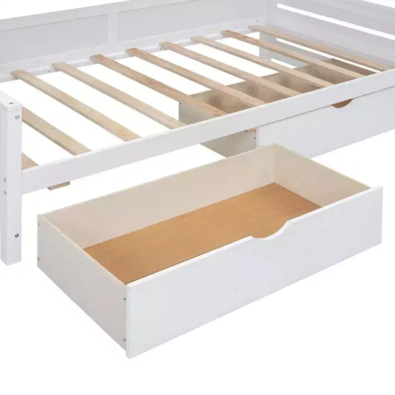 Cama nido de madera doble/matrimonial con 2 cajones, armario todo en uno y estantes - ModernLuxe