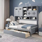 Cama nido de madera doble/matrimonial con 2 cajones, armario todo en uno y estantes - ModernLuxe