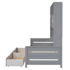 Cama nido de madera doble/matrimonial con 2 cajones, armario todo en uno y estantes - ModernLuxe