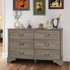 Cómoda rústica de 6 cajones de 47'' para dormitorio, aparador ancho con textura natural, gris