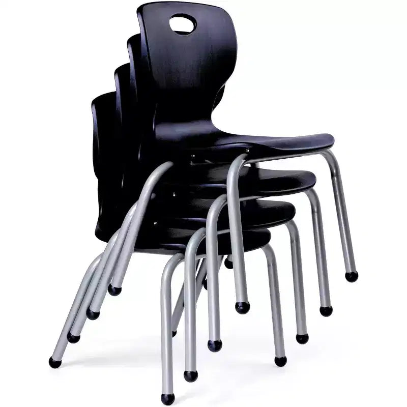 Mesa y silla de actividades Bintiva. Mesa de 24x48 pulgadas con borde pulverizado gris y patas ajustables y 4 sillas de aula NAAR negras de 14 pulgadas.