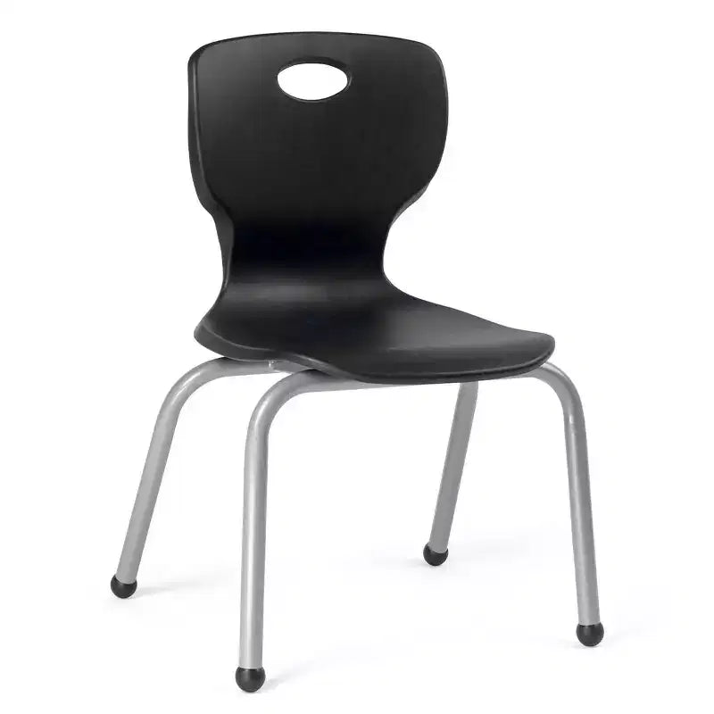Mesa y silla de actividades Bintiva. Mesa de 24x48 pulgadas con borde pulverizado gris y patas ajustables y 4 sillas de aula NAAR negras de 14 pulgadas.
