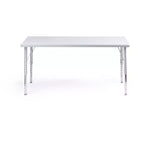 Mesa y silla de actividades Bintiva. Mesa de 24x48 pulgadas con borde pulverizado gris y patas ajustables y 4 sillas de aula NAAR negras de 14 pulgadas.