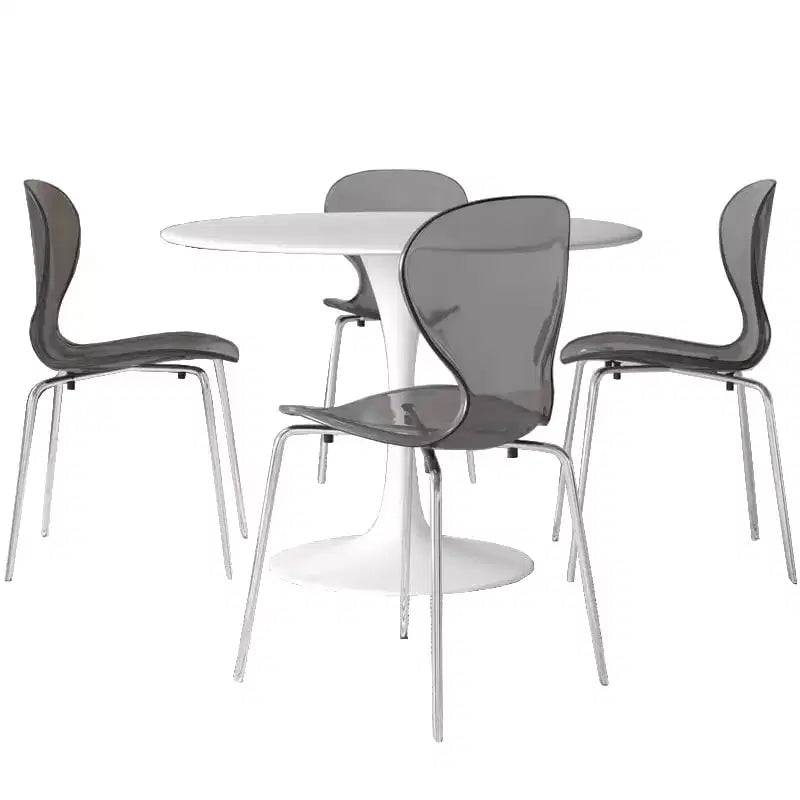 Juego de comedor LeisureMod Bristol de 5 piezas en color blanco - Mesa redonda y 4 sillas de comedor ergonómicas de plástico
