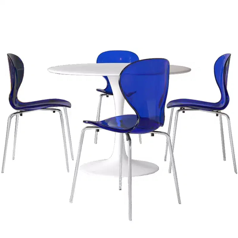 Juego de comedor LeisureMod Bristol de 5 piezas en color blanco - Mesa redonda y 4 sillas de comedor ergonómicas de plástico