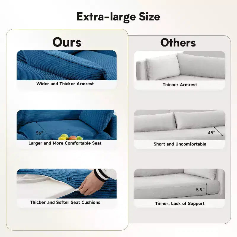 41.34 Sillón tapizado de pana de gran tamaño, sofá individual con otomana y asiento grande, sillón moderno de lectura para dormitorio o sala de estar