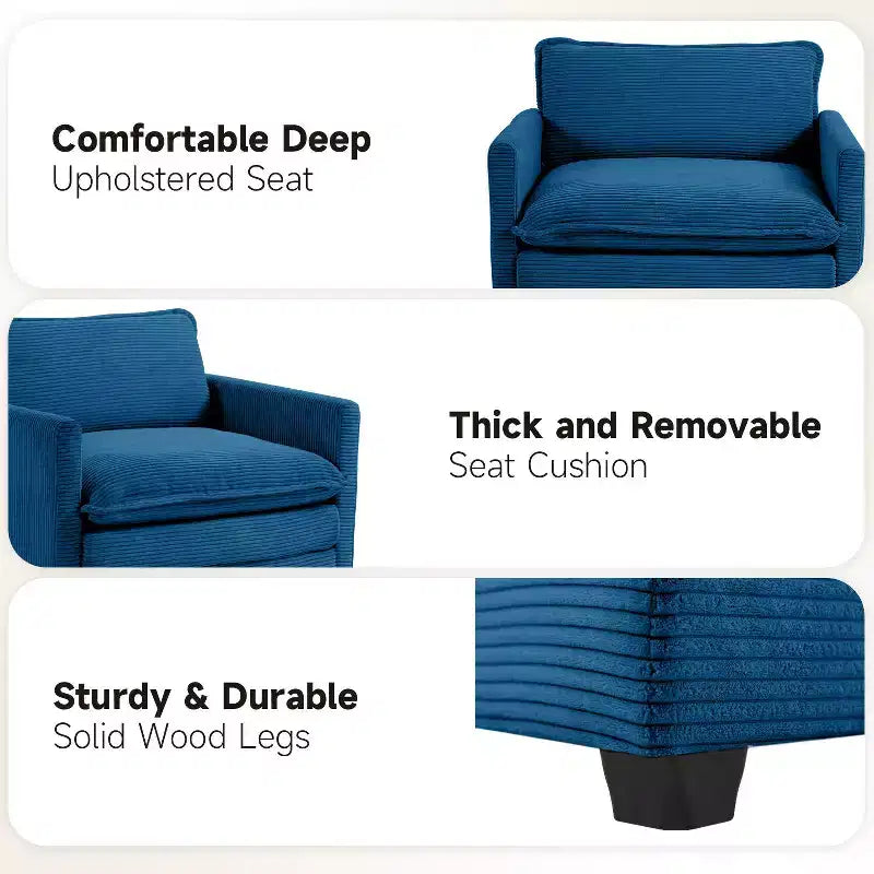 41.34 Sillón tapizado de pana de gran tamaño, sofá individual con otomana y asiento grande, sillón moderno de lectura para dormitorio o sala de estar