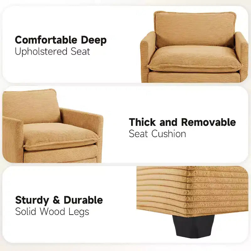 41.34 Sillón tapizado de pana de gran tamaño, sofá individual con otomana y asiento grande, sillón moderno de lectura para dormitorio o sala de estar