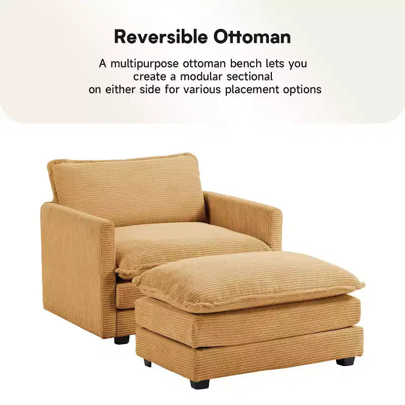 41.34 Sillón tapizado de pana de gran tamaño, sofá individual con otomana y asiento grande, sillón moderno de lectura para dormitorio o sala de estar