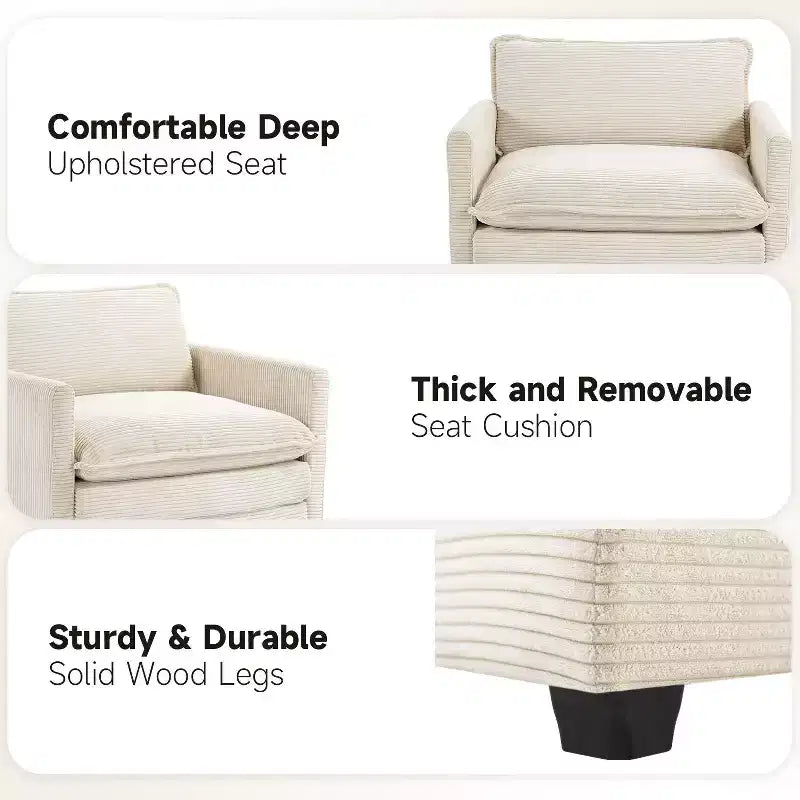 41.34 Sillón tapizado de pana de gran tamaño, sofá individual con otomana y asiento grande, sillón moderno de lectura para dormitorio o sala de estar