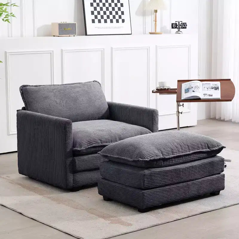 41.34 Sillón tapizado de pana de gran tamaño, sofá individual con otomana y asiento grande, sillón moderno de lectura para dormitorio o sala de estar