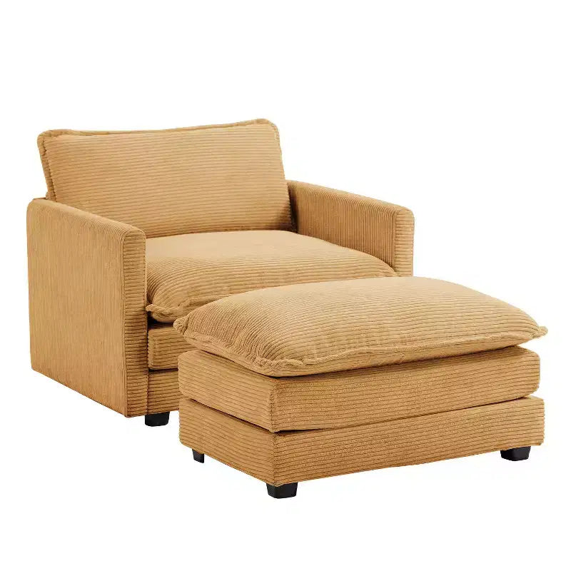 41.34 Sillón tapizado de pana de gran tamaño, sofá individual con otomana y asiento grande, sillón moderno de lectura para dormitorio o sala de estar