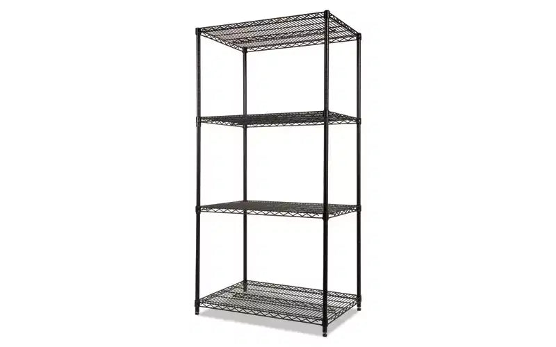 Alera Kit de estanterías de alambre de cuatro niveles, con certificación NSF, 91.44 cm de ancho x 60.96 cm de profundidad x 182.88 cm de alto, negro