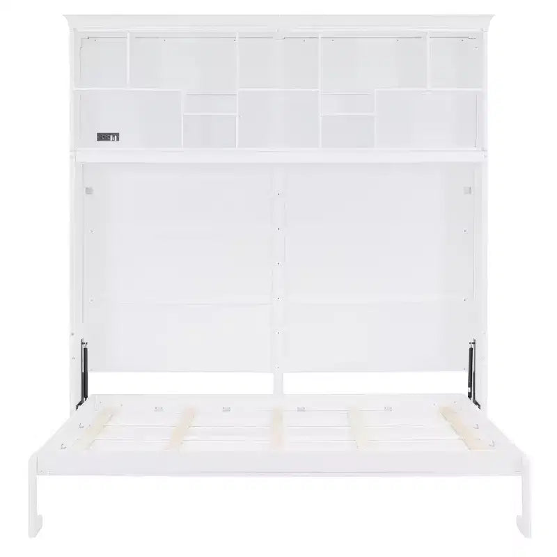 Cama de pared Whisen Modern Design Queen Size Murphy Bed, plegable en un gabinete con estantes superiores y puertos USB