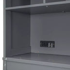 Cama de pared Whisen Modern Design Queen Size Murphy Bed, plegable en un gabinete con estantes superiores y puertos USB