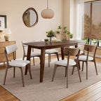 Juego de comedor tapizado Christopher Knight Home Walton de 7 piezas de madera de caucho de estilo moderno de mediados de siglo