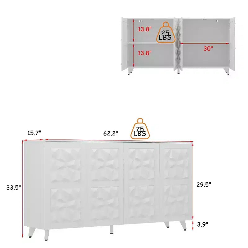 Famapy 4 - Cómoda con superficie decorada con rombos de 4 puertas para el almacenamiento en la sala de estar