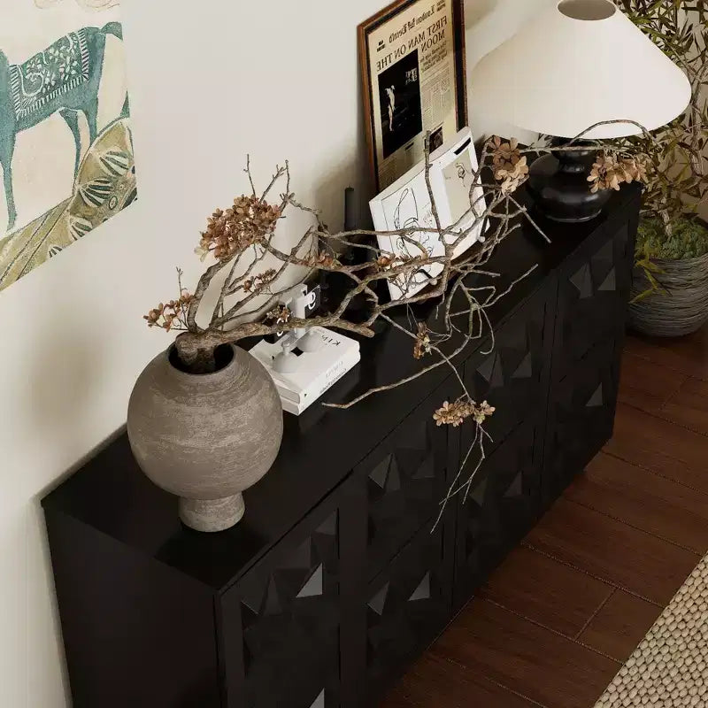Famapy 4 - Cómoda con superficie decorada con rombos de 4 puertas para el almacenamiento en la sala de estar