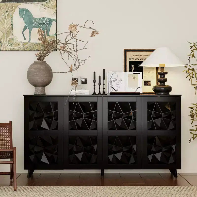 Famapy 4 - Cómoda con superficie decorada con rombos de 4 puertas para el almacenamiento en la sala de estar