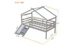 Cama alta Whisen 81.7L x 67.6W individual baja tipo casa con tobogán, escalera, barandillas de seguridad, marco de techo tipo casa