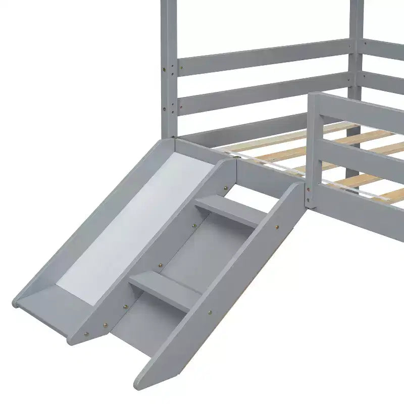 Cama alta Whisen 81.7L x 67.6W individual baja tipo casa con tobogán, escalera, barandillas de seguridad, marco de techo tipo casa