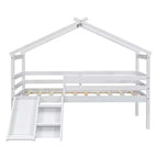 Cama alta Whisen 81.7L x 67.6W individual baja tipo casa con tobogán, escalera, barandillas de seguridad, marco de techo tipo casa