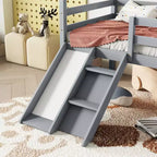 Cama alta Whisen 81.7L x 67.6W individual baja tipo casa con tobogán, escalera, barandillas de seguridad, marco de techo tipo casa