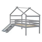 Cama alta Whisen 81.7L x 67.6W individual baja tipo casa con tobogán, escalera, barandillas de seguridad, marco de techo tipo casa