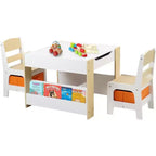Kinder King Mesa y 2 sillas 3 en 1 para niños con almacenamiento, tapa extraíble y pizarra, para arte, manualidades, lectura