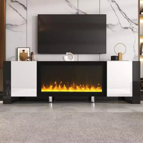 78'' TV Stand with 34.2'' Electric Fireplace, High Gloss Media Console with 2 Cabinets