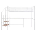 Cama alta metálica: matrimonial, escritorio, escalera con almacenamiento lateral