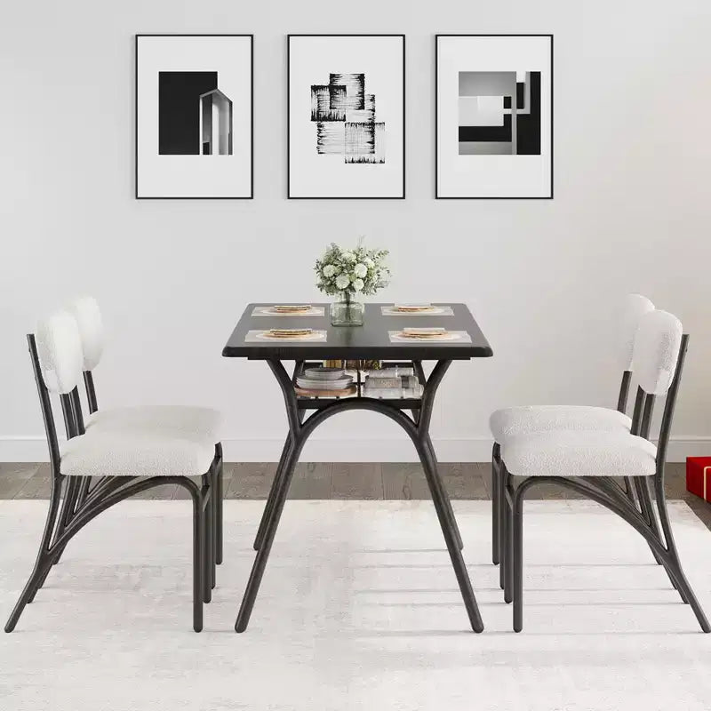 Juego de mesa de comedor WhizMax para 4 personas, mesa de cocina rectangular con 4 sillas Boucle, mesa de comedor con almacenamiento