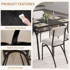 Juego de mesa de comedor WhizMax para 4 personas, mesa de cocina rectangular con 4 sillas Boucle, mesa de comedor con almacenamiento
