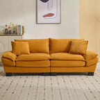 Elegante sofá de pana con asiento profundo: tamaño loveseat con almohadas y función de sofá cama