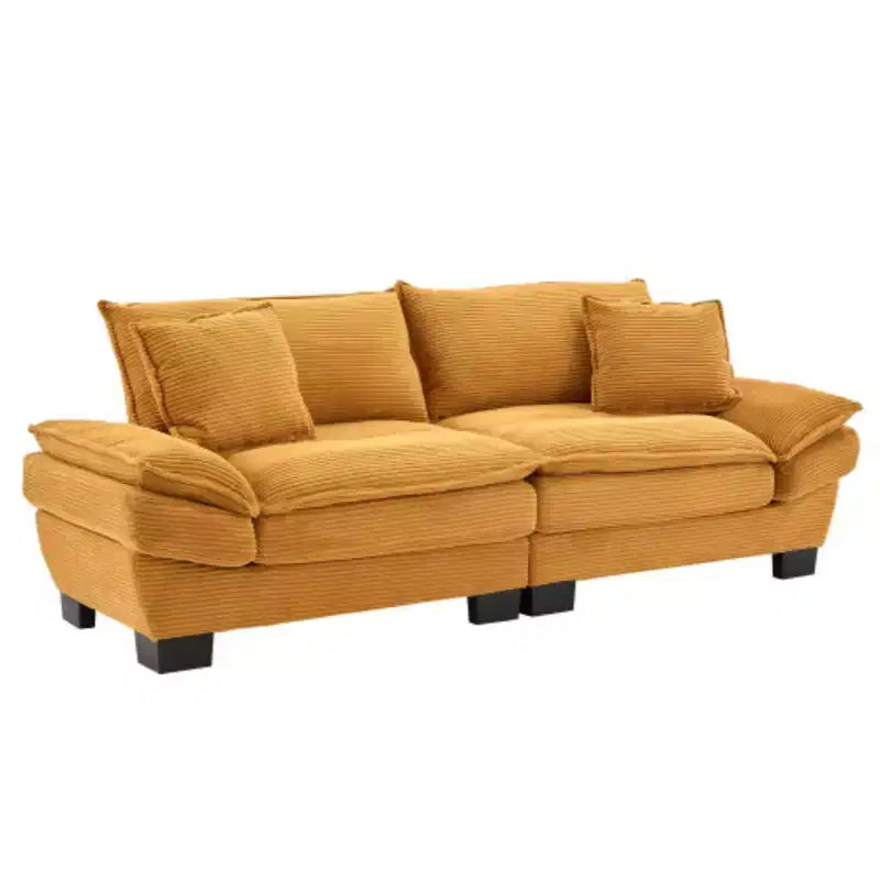 Elegante sofá de pana con asiento profundo: tamaño loveseat con almohadas y función de sofá cama