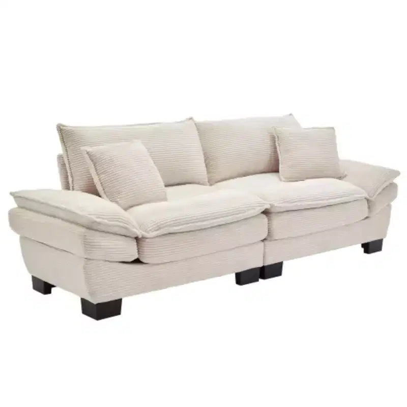 Elegante sofá de pana con asiento profundo: tamaño loveseat con almohadas y función de sofá cama