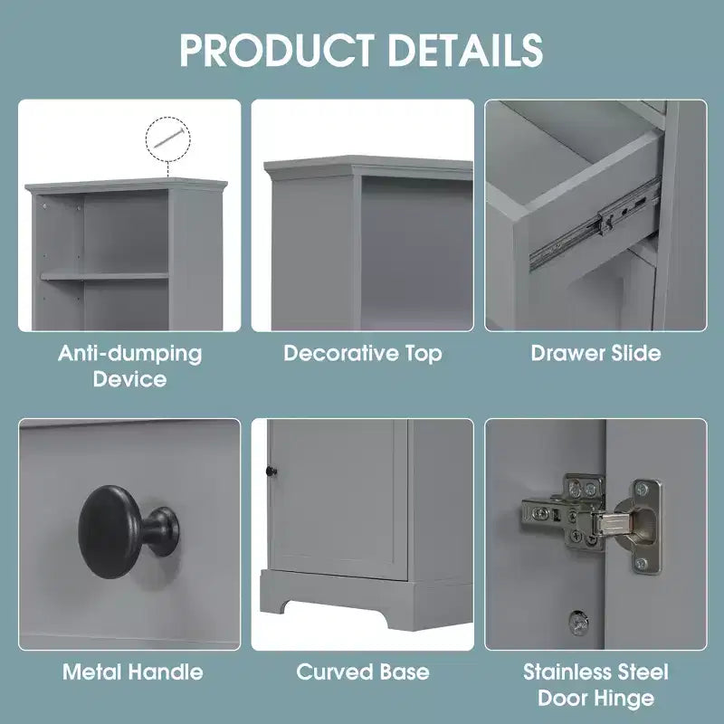 Armario de almacenamiento vertical Whisen con cajones y estantes ajustables para baño, estudio, oficina e interiores